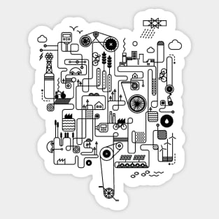 Rube Goldberg Machine Engineering Blueprint Black Sticker